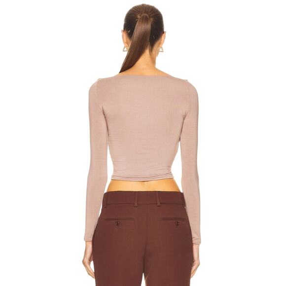 SER.O.YA Artemis Cut-out Long Sleeve Jersey Top in Dark Beige - Picture 3 of 7